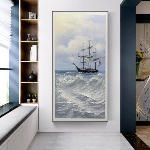 Pure hand-painted modern abstract colorful sailing the sea sail canvas printing ship impressionist art wall decoration