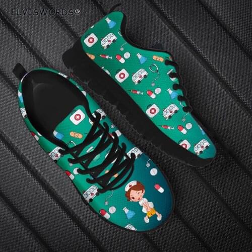 ELVISWORDS Dark Color Nurse Pattern Non-slip Womens Air Mesh Sneakers Casual Ladies Walking Shoes Lightweight zapaotos de mujer