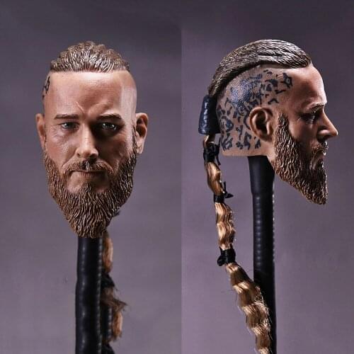1/6 Male Viking Soldier Head Sculpture Military Ancient Theme with Braid Hair for 12 Inch Action Figure