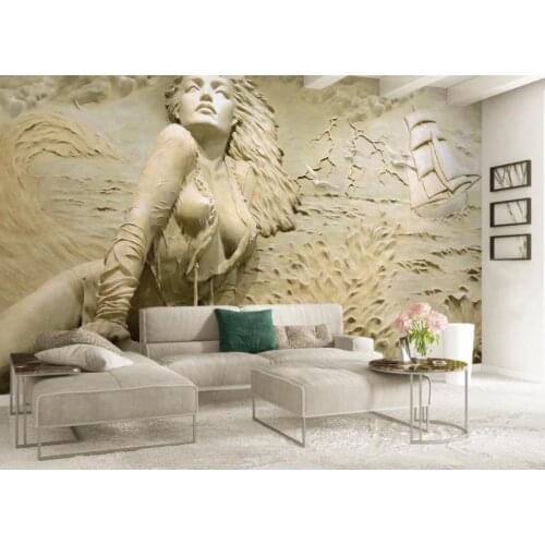 Custom Wallpaper 3D Three-dimensional relief seaside sexy beauty TV couch background wall living room bedroom mural 3d wallpape