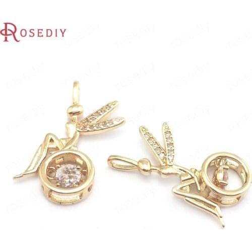40139)6PCS 14x25MM 24K Champagne Gold Color Brass and Zircon Genius Dragonfly Charms Pendants Jewelry Making Supplies Findings