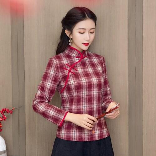 China Style Tang Suit Cheongsam Shirt Short Chinese Long-Sleeved Womens Delicate Comfortable Breathable Simplicity