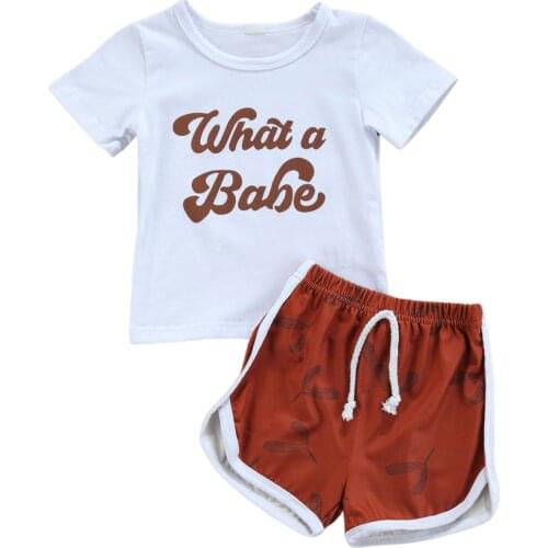 2 Pcs Newborn Summer Outfits Baby Girl Clothes Letter Pattern Short Sleeve Round Neck T-shirt + Color Block Shorts