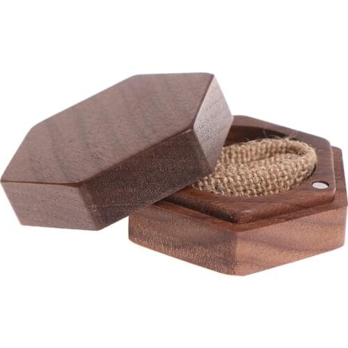 Hexagon Wedding Wood Ring Box Holder Your Names And Date Wedding Ring Bearer Box Black Walnut