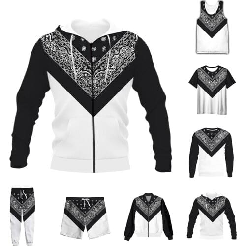NewFashion 3D Full Print Bandana v.black T-shirt/Sweatshirt/Hoodies/Zip Hoodies/Thin Jacket/Pants Four Seasons Casual Suit