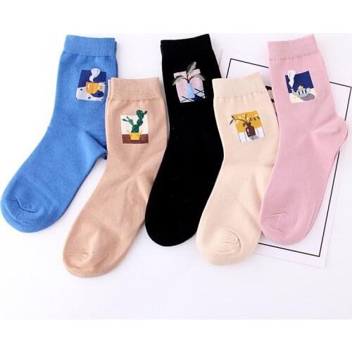 1 Pair Of New Funny Kawaii Female Socks Plant Jacquard Cute Wild Cactus Pure Cotton Socks