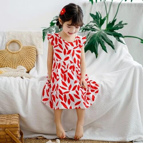 Summer girl dress cotton ruffled shoulder print princess dress floral dress CHD20157