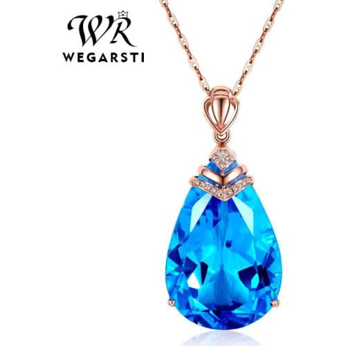 WEGARSTI Topaz Necklace For Women Cushion-Cut Genuine Sky Blue Pear Topaz Pendant Necklace 925 Sterling Silver Fine Jewelry
