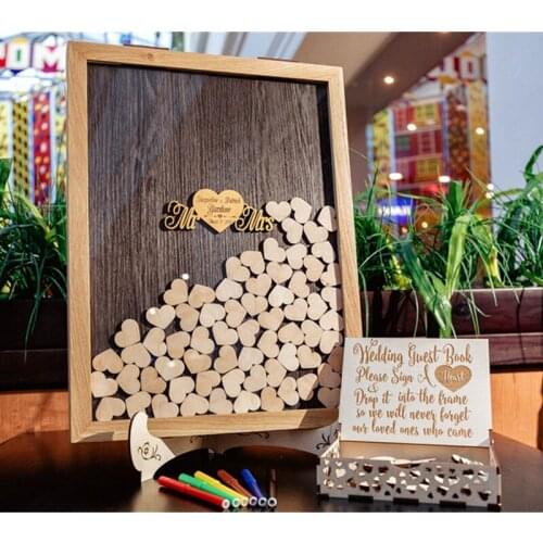 Custom Mr and Mrs Guest book alternative drop box, personalised wooden engagement shadow box Wedding guestbook frame with hearts