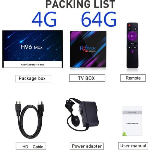 5pcs h96 max 3318 Smart TV Box Android 10.0 4GB Ram 32GB/64GB Rom 4K USB3.0 H.265 Set Top Box rk3318