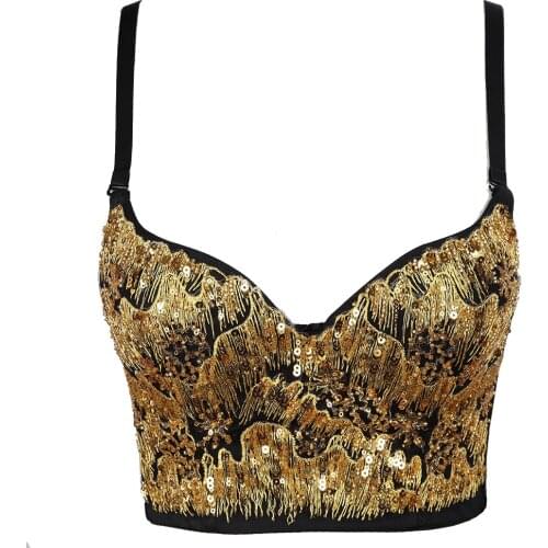 Luxury Gold Sequin Crop Top Corset Mujer Women Summer Sexy Bustier Vintage Top Streetwear Dropshipping