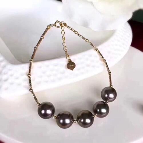 Sinya Natural tahitian pearls 18k gold bracelet for women girl Mom girl lover length 16+2cm can adjustable pearl diameter 8-9cm