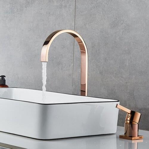Basin faucet Bathroom super long pipe two holes Rose Gold Widespread bathroom faucet sink tap 360 rotating widespread basin Tap