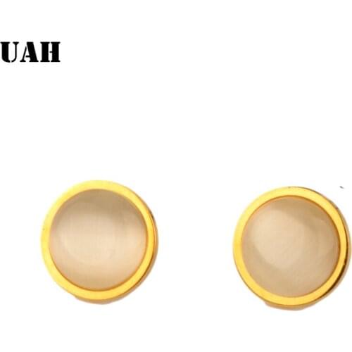 UAH 2019 Japan New Vintage Round Opal Stone Big Stud Earrings For Women Fashion Temperament Simulated Stainless Steel Brinco