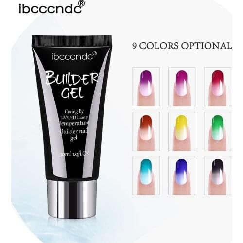 9 colors Quick Extension Glitter Temperature Color Change UV Builder Nail Art Gel Soak Off UV Gel Varnish 30g Nail Art