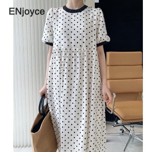 Korean Polka Dots Print A-line Dress Summer Boho Elegant New Short Sleeve Doll Party Beach Skirt Vintage Trendy Long Dresses