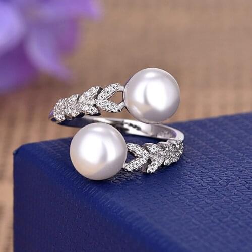 Party Zircon Leaf Ring Pearl Simple Popular Jewelry Open Rings For Women Wholesale Anillos Mujer Zk30