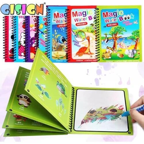 Magic Water Drawing Board Coloring Book For Children Kids Mat Montessori Card Set Cartoons Books Doodle Pen Painting Toys