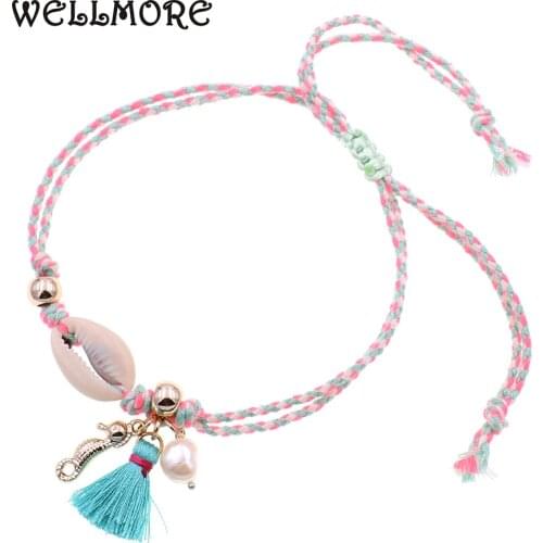 WELLMORE women Anklet bracelets BOHO shell Anklets for women shell/Tassel/ Fresh water pear Anklet foot Jewelry dropshipping