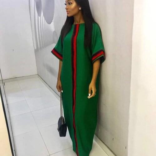 2019 New Dress Plus Size Women O-Neck Half Sleeves Ribbon Patchwork Sexy Floor-Length Loose Long Dress 110