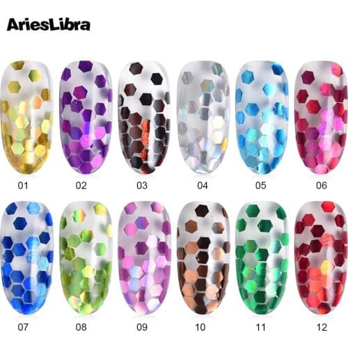 1 pot 12 Colors Hexagon Shinning Powder Dust Nail Art Acrylic Glitter Decorations for DIY Nail Tips Sparkle Sequins Powder