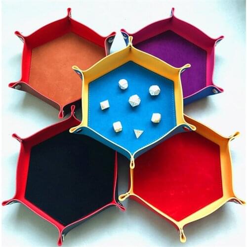 1PC Foldable Dice Tray Box PU Leather Folding Hexagon Coin Square Tray Dice Holder Storage Box For Rolling Dice Wholesale
