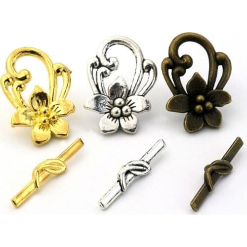 10Sets/lot Gold Silver Flower Metal Connector Hook Fastener OT Toggle Clasps For Jewelry Making Diy Bracelet Chain Accessories