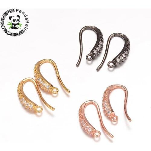 10Pairs Jewelry Findings for DIY Brass Micro Pave Cubic Zirconia Earring Hooks Golden Black Rose 18x10x4mm,Hole:1mm; Pin:1mm