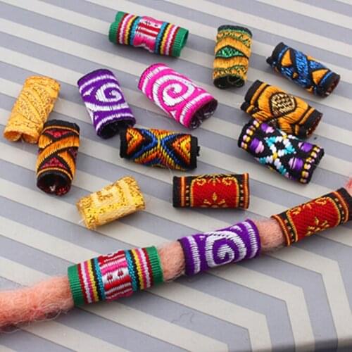 10Pcs/Lot Hiphop Embroidery Fabric Hair Braid Dread Dreadlock Beads Clips Cuff Headwear Jewelry For Men Women Random