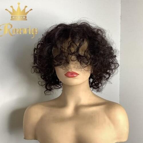 12inches 150% Loose Wave Short Bob Pixie Cut Curly 13*4 Front Lace Wigs Human Hair 4*4 Closure For Black Women Free Shipping