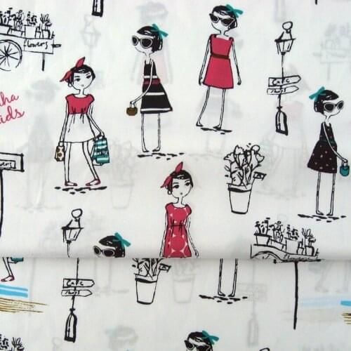 140cmx50cm Soft Cotton Woven Fabric - Beautiful girls on white background