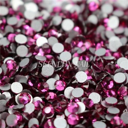 1440pcs/Lot the fuchsia color Non Hotfix Flatback Rhinestones for Nails 3D Nail Art Decoration Glitter Crystal