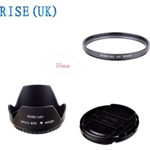 55mm UV Filter+front Lens Cap+Flower Lens Hood For canon Sony Nikon D5600 D5500 D5300 D7500 D3400 D3300 D750 D5