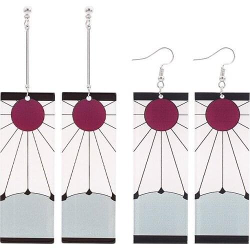 Anime Acrylic Drop Earrings Demon Slayer Kimetsu No Yaiba Blade of Ghost Earings for Women Men Cosplay Jewelry Accessories Gift
