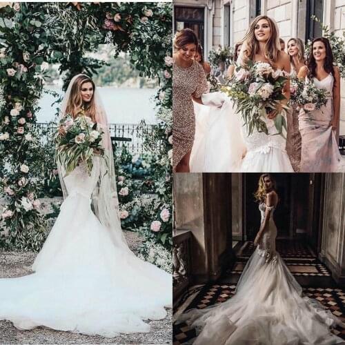 Boho Mermaid Wedding Dresses 2020 Off Shoulder 3D Lace Appliques Bridal Gowns Backless Sweep Train Wedding Dress vestidos de