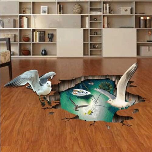 Large 3d Seagull Floor Sticker Kids Room Home Decor Living Room Wall Decals Home Decor Bathroom