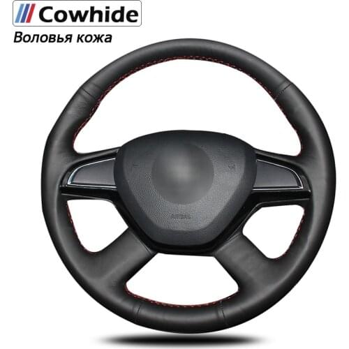 Handsewing Black Genuine Leather Steering Wheel Covers For Skoda Yeti Octavia 2015 2016 Fabia 2014 Rapid 2013-2015 Superb 2013