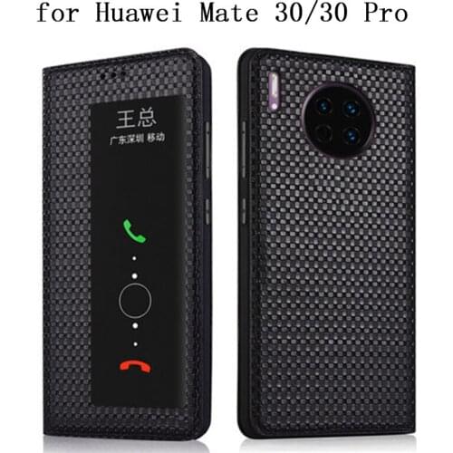 Smart On/off Phone Case for Huawei Mate 30 Luxury Genuine Leather Skin Cover for Huawei Mate 30 Pro Window View Flip Protector