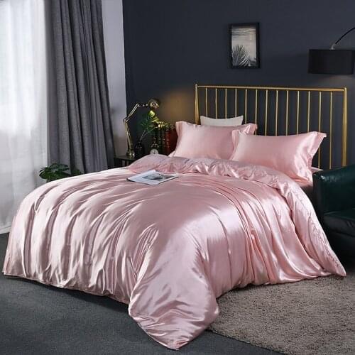 Black Luxury Rayon Bedding Cover Simple Solid Color Down Quilt Cover Pillowcase Single Double Queen Large Size Home Textile
