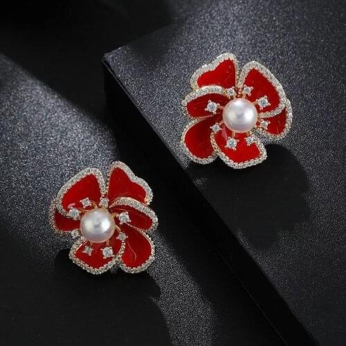 Elegant and exquisite red petal round earrings for women 2021 new classic jewelry unusual earrings for luxury party girls