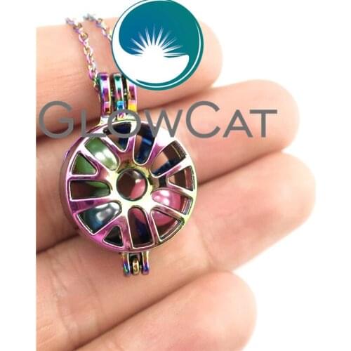 GLOWCAT C615 Rainbow Color Car Wheel Beads Cage Essential Oil Diffuser Aromatherapy Pearl Cage Locket Necklace