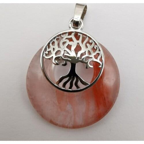 Quartz Crystal Stone GEM Circle Tree of life Pendant Jewelry For Woman Gift S312