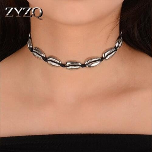 ZYZQ Fashion Short Choker Necklace Summer Women Accessories Unique Sea Shell Silver Plated Necklace Wholesale Lots&Bulk Hot