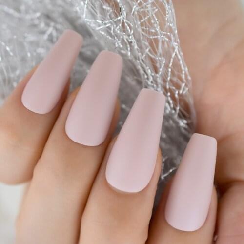 Matte Nude Coffin Tapered False Nail Long Full Cover Frosted Ballerina Acrylic Press on Fake Fingernail Tips Makeup Tool 24pcs