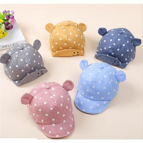 PUDCOCO Baby Boys Girls Cute Sun Hat Cartoon Dot Cap Cotton Summer Beach Photography Props Outdoor Baseball Cap Beret Mesh Soft