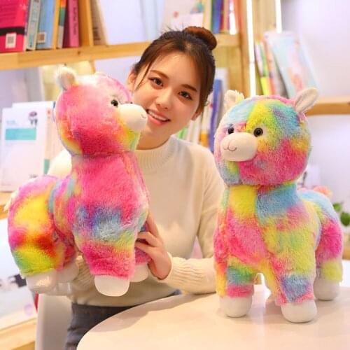 45cm Cute Rainbow Alpaca Plush Dolls Soft Stuffed Animals Toys Home Decor Gifts for Kids Girl