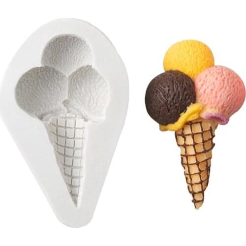 Mini three-ball ice cream chocolate cone candy mold fondant cake decorating mould silicone mold baking tool