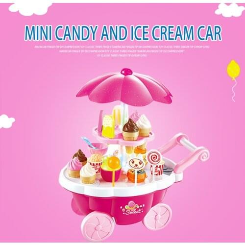 Simulated Mini Cart Candy Ice Cream Shop Girls Pretend Play Educational Toys Childrens Kitchen Toy Sets