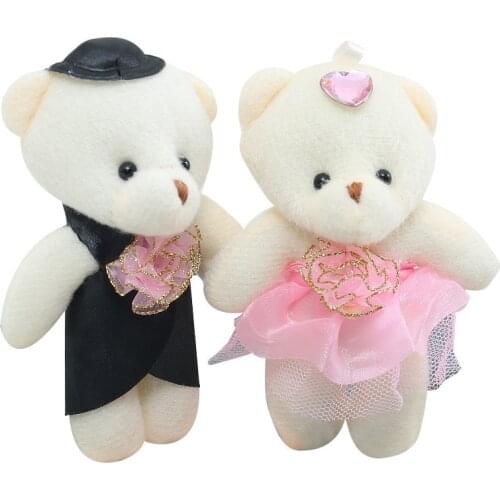Mini Cartoon Lover Teddy Bear Plush Toys Small Pendant Couple Bears Soft Stuffed Doll Wedding Party Decoration Kids Xmas Gifts