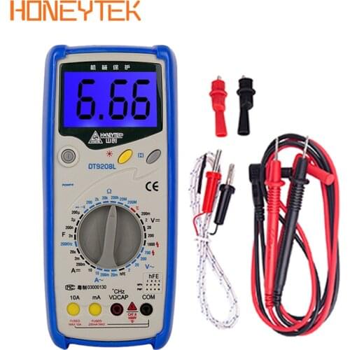 HONEYTEK DT9208 Multimeter Digital Professional Capacitor Tester AC/DC Voltage Current Tester Digital Multimeter Temperature